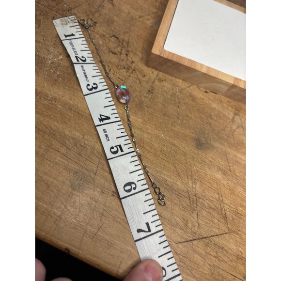 Iridescent Beaded Sterling Silver Bracelet With Oval Glass Accent & Lobster Clas - Picture 6 of 8